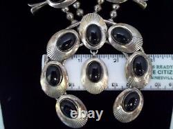 Sterling Navajo early 1900 ella peters signed Black Onyx Squash Blossom Necklace