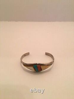 Sterling bracelet with mop / turquoise early Native American made /sighned