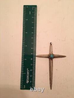 Sterling silver turquoise cross/ early native american sand cast/ hand filed