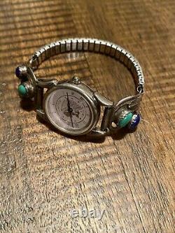 Stunning Early Navajo Turquoise, and Lapis Watch (RB) Sec/ Band Mother Of Pearl