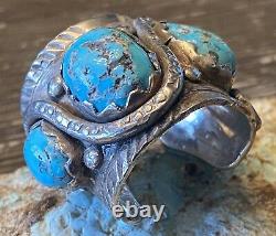 Super Rare Early Zuni DAN SIMPLICIO Massive Sterling & Turquoise Snake Ring 32G