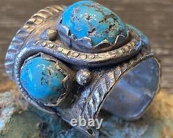 Super Rare Early Zuni DAN SIMPLICIO Massive Sterling & Turquoise Snake Ring 32G