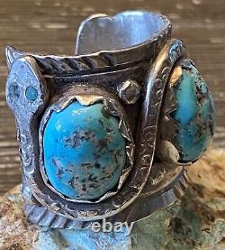 Super Rare Early Zuni DAN SIMPLICIO Massive Sterling & Turquoise Snake Ring 32G