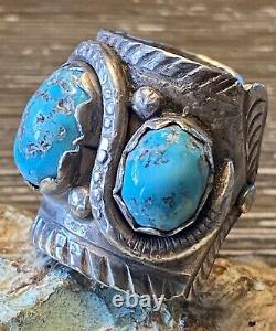 Super Rare Early Zuni DAN SIMPLICIO Massive Sterling & Turquoise Snake Ring 32G