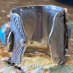 Super Rare Early Zuni DAN SIMPLICIO Massive Sterling & Turquoise Snake Ring 32G