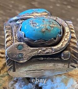 Super Rare Early Zuni DAN SIMPLICIO Massive Sterling & Turquoise Snake Ring 32G