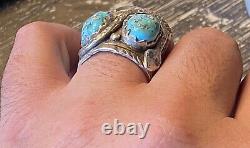 Super Rare Early Zuni DAN SIMPLICIO Massive Sterling & Turquoise Snake Ring 32G
