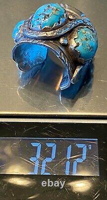 Super Rare Early Zuni DAN SIMPLICIO Massive Sterling & Turquoise Snake Ring 32G