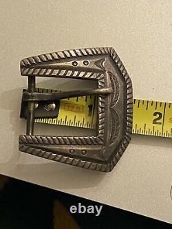 Super early navajo belt buckle nice chiseling stamps small silver EX Jay Evetts