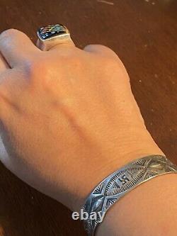 Superb Early Navajo Coin Silver WHIRLING LOG Bracelet Fred Harvey Era pre-1930s