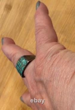 Superb Zuni Early Turquoise Channel Set Tiny Rectangular Turquoise 9.5 Y