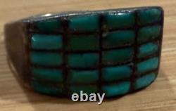 Superb Zuni Early Turquoise Channel Set Tiny Rectangular Turquoise 9.5 Y