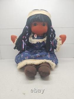 Suzy Belle Doll Hualapai Native American Cloth Doll Early 1970's Blue Flowers