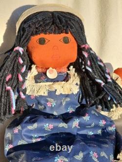Suzy Belle Doll Hualapai Native American Cloth Doll Early 1970's Blue Flowers