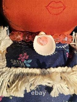 Suzy Belle Doll Hualapai Native American Cloth Doll Early 1970's Blue Flowers