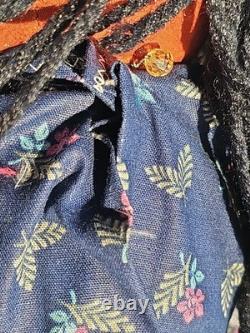 Suzy Belle Doll Hualapai Native American Cloth Doll Early 1970's Blue Flowers