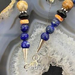 Tommy and Rosita Singer Sterling Silver Lapis and Other Beads Necklace 20