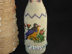 Two Early Native American Indian beaded basket bottles, Circa 1910