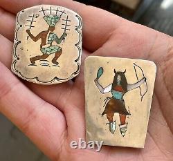 Two Early Zuni Inlay Silver Bolo Tie Slides Bennett Patent C 31