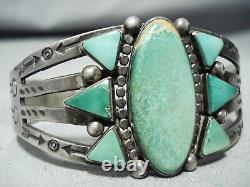 Unique Early Vintage Navajo Cerrillos Turquoise Sterling Silver Bracelet