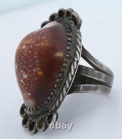 Unusual early Native American, Navajo Sterling silver & raised shell ring, LARGE