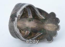 Unusual early Native American, Navajo Sterling silver & raised shell ring, LARGE