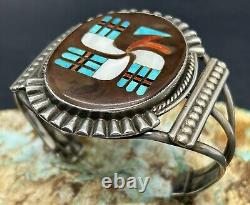 VERY RARE Early Zuni FRANK VACIT Sterling Hummingbird Design Inlay Cuff Bracelet