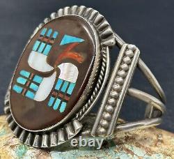 VERY RARE Early Zuni FRANK VACIT Sterling Hummingbird Design Inlay Cuff Bracelet