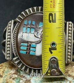 VERY RARE Early Zuni FRANK VACIT Sterling Hummingbird Design Inlay Cuff Bracelet