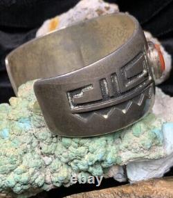 VERY RARE! Hopi Sidney Sekakuku Sterling Silver, Coral & Turquoise Bracelet