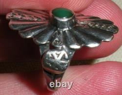 VINTAGE EARLY NAVAJO GREASY GREEN TURQUOISE STERLING SILVER RING SIZE 5 vafo