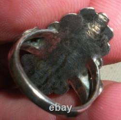 VINTAGE EARLY NAVAJO GREASY GREEN TURQUOISE STERLING SILVER RING SIZE 5 vafo