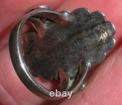 VINTAGE EARLY NAVAJO GREASY GREEN TURQUOISE STERLING SILVER RING SIZE 5 vafo