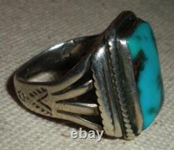 VINTAGE EARLY NAVAJO GREAT BLUE TURQUOISE STERLING SILVER RING SIZE 8.5 vafo