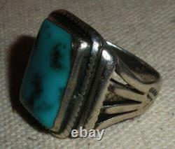 VINTAGE EARLY NAVAJO GREAT BLUE TURQUOISE STERLING SILVER RING SIZE 8.5 vafo