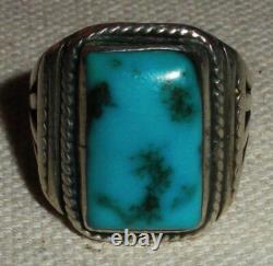 VINTAGE EARLY NAVAJO GREAT BLUE TURQUOISE STERLING SILVER RING SIZE 8.5 vafo