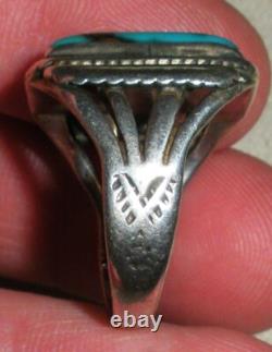 VINTAGE EARLY NAVAJO GREAT BLUE TURQUOISE STERLING SILVER RING SIZE 8.5 vafo