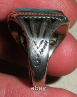 VINTAGE EARLY NAVAJO GREAT BLUE TURQUOISE STERLING SILVER RING SIZE 8.5 vafo
