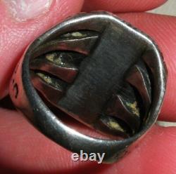 VINTAGE EARLY NAVAJO GREAT BLUE TURQUOISE STERLING SILVER RING SIZE 8.5 vafo