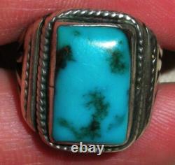 VINTAGE EARLY NAVAJO GREAT BLUE TURQUOISE STERLING SILVER RING SIZE 8.5 vafo