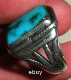 VINTAGE EARLY NAVAJO GREAT BLUE TURQUOISE STERLING SILVER RING SIZE 8.5 vafo