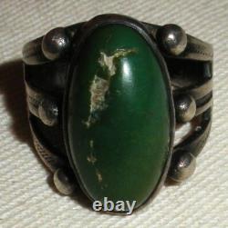 VINTAGE EARLY NAVAJO GREAT GREEN TURQUOISE STERLING SILVER RING SIZE 6 vafo
