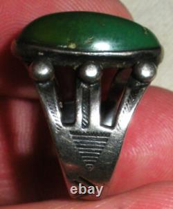 VINTAGE EARLY NAVAJO GREAT GREEN TURQUOISE STERLING SILVER RING SIZE 6 vafo
