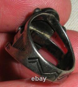 VINTAGE EARLY NAVAJO GREAT GREEN TURQUOISE STERLING SILVER RING SIZE 6 vafo