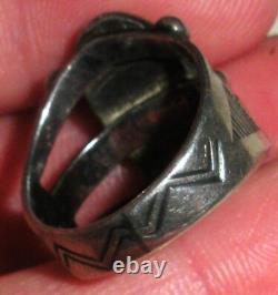 VINTAGE EARLY NAVAJO GREAT GREEN TURQUOISE STERLING SILVER RING SIZE 6 vafo