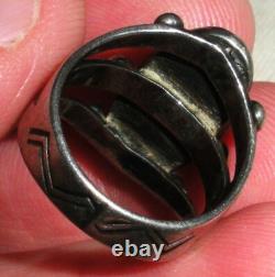 VINTAGE EARLY NAVAJO GREAT GREEN TURQUOISE STERLING SILVER RING SIZE 6 vafo