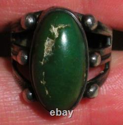 VINTAGE EARLY NAVAJO GREAT GREEN TURQUOISE STERLING SILVER RING SIZE 6 vafo