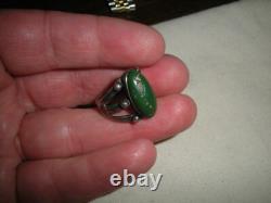 VINTAGE EARLY NAVAJO GREAT GREEN TURQUOISE STERLING SILVER RING SIZE 6 vafo