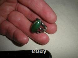 VINTAGE EARLY NAVAJO GREAT GREEN TURQUOISE STERLING SILVER RING SIZE 6 vafo