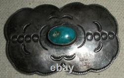VINTAGE EARLY NAVAJO GREAT STAMPWORK TURQUOISE STERLING SILVER PIN BROOCH vafo